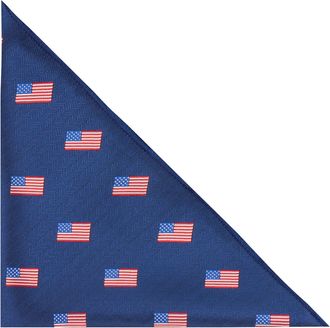 King & Priory USA Flag Stars and Stripes Navy Blue Herringbone Embroidered Pocket Square Handkerchief