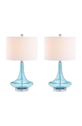 Jonathan Y Designs Cecile 25.5 Glass Teardrop LED Table Lamp in Aqua at Nordstrom