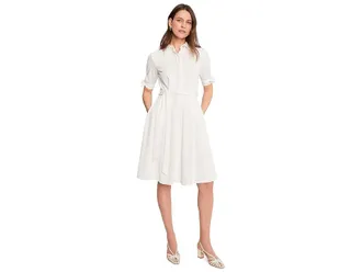 Calvin Klein Scuba Crepe Short Sleeve Self Tie Shirt Dress Womens Dress Cream : 10, Polyester/Spandex