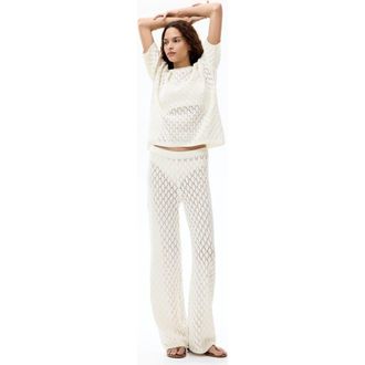 H&M Pointelle-knit Trousers in Cream at Nordstrom, Size X-Large