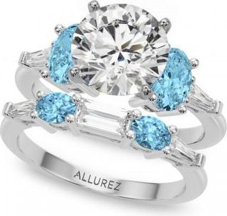 Allurez Round Lab Grown Diamond & Oval Blue Topaz Bridal Set in Platinum (4.97ct)