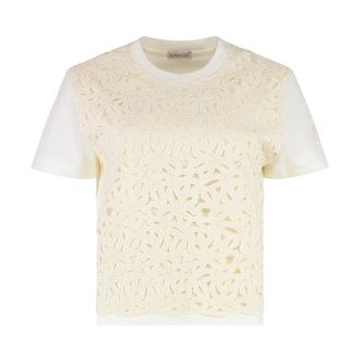 Moncler T-Shirts, female, Beige, Size: XS Lace T-Shirt