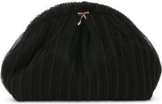 Badgley Mischka Vale Pleated Tulle and Satin Mini Pouch Clutch in Black at Nordstrom, Size Small