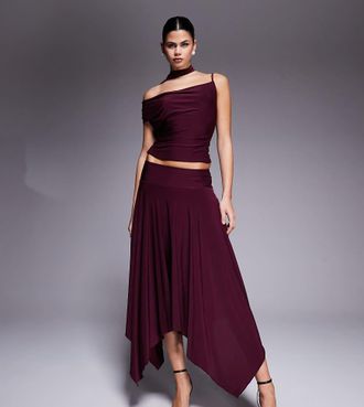 KAIIA Esclusiva Kaiia - Gonna lunga sinuosa a doppio strato color ciliegia scuro con fondo fluttuante in coordinato-Rosso