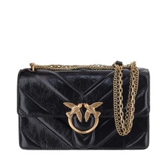 Pinko Chevron Pattern Leather Shoulder Bag With Logo Detailing