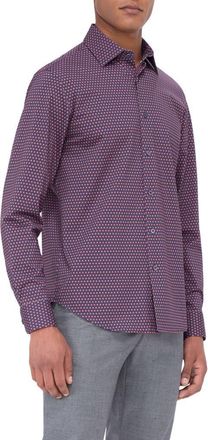 Bugatchi James OoohCotton Dot Button-Up Shirt in Ruby at Nordstrom, Size Xxx-Large