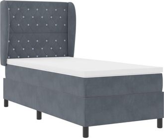 vidaXL Box Spring Bed with Mattress Dark grey 90 x 190 cm Velvet vidaXL