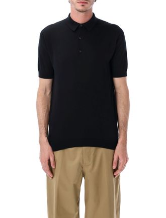 John Smedley Adrian Tailored Black Knit Polo Shirt