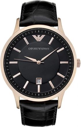 Emporio Armani Accessoires, Heren, Zwart, ONE Size, Leer, Klassiek Horloge