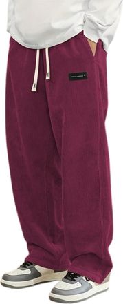 Generic DFEK Mens Corduroy Trousers Baggy Jeans Loose Fit Wide Leg Vintage Elastic Drawstring Waist Casual Lounge Sweatpants for Streetwear & Daily Wear (Red,