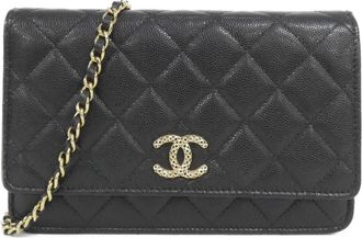 Chanel Black Grained Calfskin Chain/Shoulder Wallet (Pre-Owned)