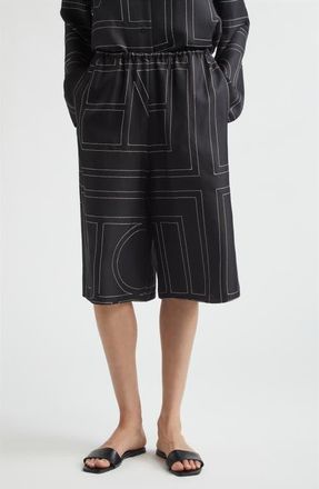 Toteme Monogram Organic Silk Pajama Culottes in Black at Nordstrom, Size 38