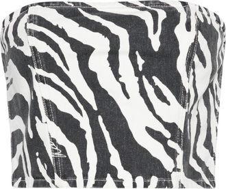 Rotate zebra-print denim cropped top - women - Organic Cotton - 36 - Black