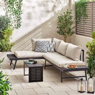 Furniturebox Riviera 2 Person Modular Chaise Garden Sofa Sun Lounger in Grey