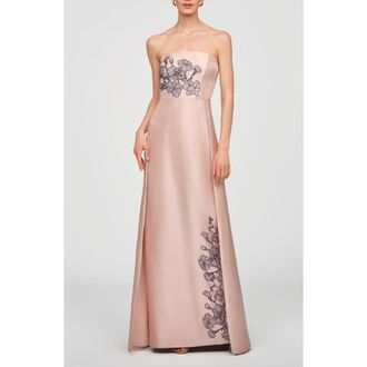 Kay Unger Chandler Embroidered Floral Walk Thru Metallic Organza Gown in Champagne at Nordstrom, Size 10
