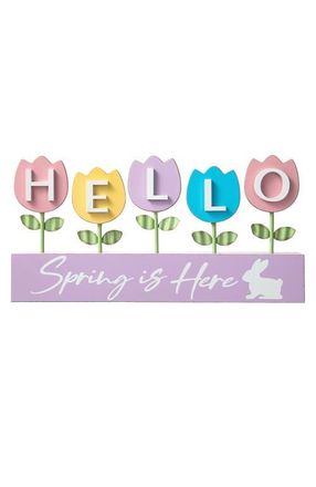 Glitzhome Happy Easter Wooden Metal Tulips Bunny Family Table Decor in Purple at Nordstrom, Size Medium