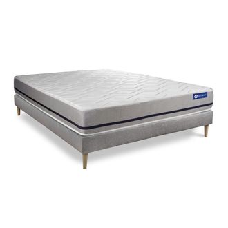 Actisom Somier gris + colch&oacute;n con l&aacute;tex y espuma viscoel&aacute;stica 140 x 190