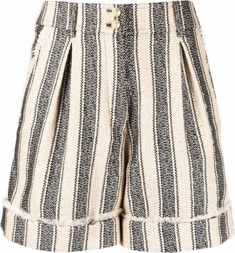 Balmain Multicolor Gestreepte Katoen-Pique Shorts - Dames - Korte Broeken - Veelkleurig - M - Katoen - Korte Broeken