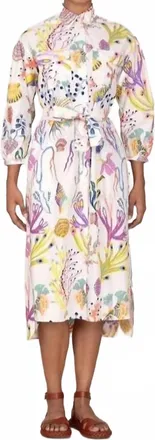 Banjanan Gemma Belted Button-Down Midi Dress In Marine Mirage