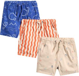 Next Kids 3-Pack Drawstring Cotton Shorts in Blue at Nordstrom, Size 12-18M