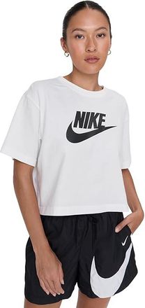 Nike Sportswear Essential Club Cropped Logo T-shirt Womens Workout White/Black : 2XL (US 20-22), Cotton