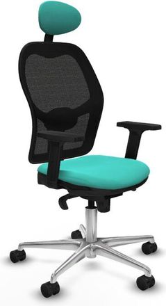 Piqueras y Crespo Piqueras Y Crespo - Jorquera Sincro Malla Negra Similpiel Turquesa Brazos 2d Base Aluminio Cabecero Fijo Ruedas 65mm Nailon