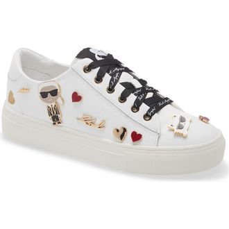 Karl Lagerfeld Cate Pin Logo Sneaker in Bright White Leather at Nordstrom Rack, Size 9