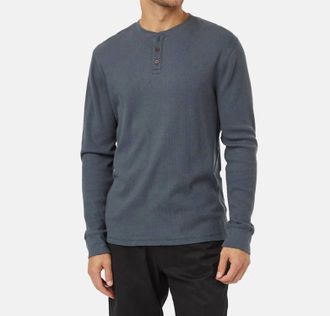 tentree Waffle Button Henley Shirt In Blue