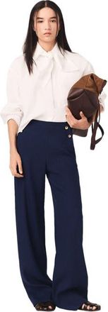 Maje Linen-blend sailor trousers in Navy at Nordstrom, Size 36
