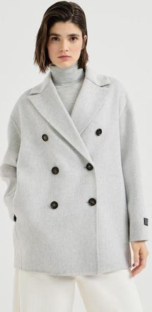 Brunello Cucinelli Cashmere double beaver cloth pea coat with precious patch in Light Grey at Nordstrom, Size 36