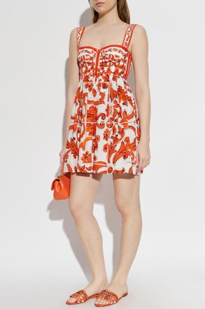Dolce & Gabbana Dress With Majolica Print, Womens, Orange
