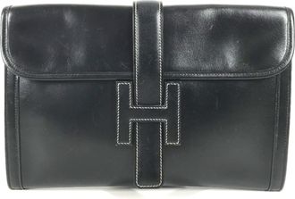 Herm&egrave;s Black Leather Clutch Bag (Pre-Owned)