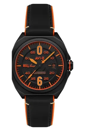 AVI-8 Bell X-1 Machbuster Automatic Leather/Rubber Strap Watch, 41mm in Black at Nordstrom