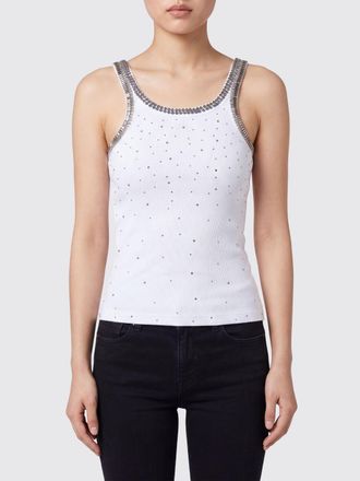 Pinko Top slim fit in cotone stretch con spalle scoperte e ricamo di strass
