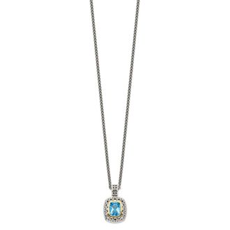 Diamond2Deal Sterling Silver with 14K Accent Cushion Light Swiss Blue Topaz Pendant Necklace