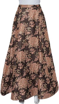 Alice & Olivia Alice + Olivia Brown Lurex Floral Jacquard Pleated Rachelle Maxi Skirt
