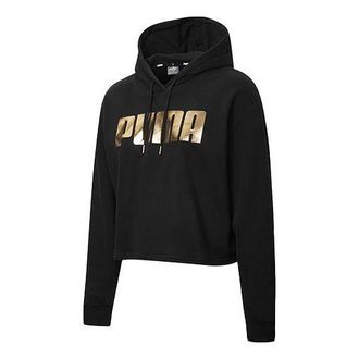 Puma (WMNS) PUMA Metallic Logo Hoodie Black Gold 586356-01