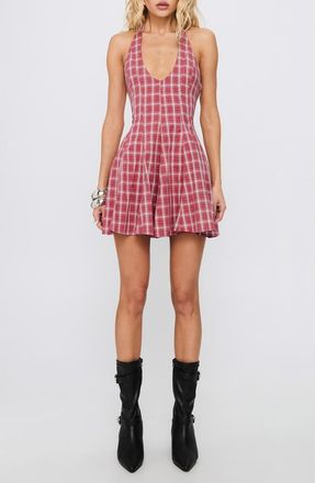 Princess Polly Out of Nowhere Halter Minidress in Red Check at Nordstrom, Size 10
