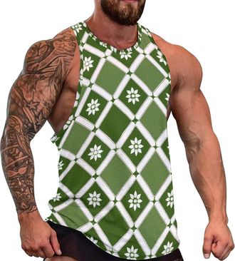 Generic Green Argyle Mens Workout Tank Top Muscle Shirts Sleeveless Gym Vest Sportswear M