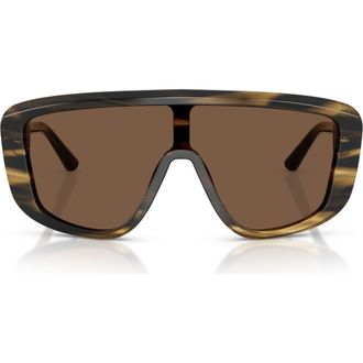 Dolce & Gabbana 128mm Rectangular Shield Sunglasses in Striped Brown /Brown at Nordstrom