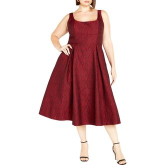 City Chic Estella Jacquard Midi Dress in Love Red at Nordstrom Rack, Size M/18W