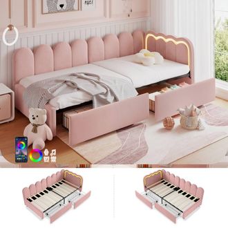Matteo Pink Velvet 3ft Single Daybed with RGB LED Lights & Storage