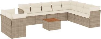 vidaXL Set De Sof&aacute;s De Jard&iacute;n 11pzas Con Cojines Rat&aacute;n Sint&eacute;tico Beige Vidaxl