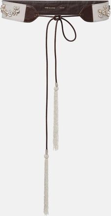 Dries Van Noten Embellished leather-trimmed cotton belt