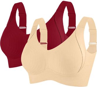 Generic 2/3 Pack Bras for Women Non Wired Seamless Wireless Push Up Bra Comfort Ribbed Plunge Bras Soft Support Full Coverage Everyday Bralettes with Adjustab