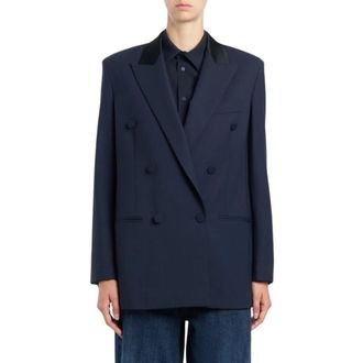 Dondup Blazers, female, Blue, S, Double-breasted Wool Gabardine Blazer