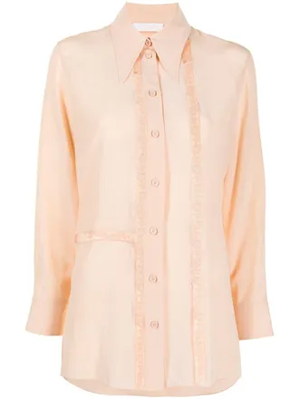 Chlo&eacute; lace trim shirt - women - Silk - 36 - Neutrals