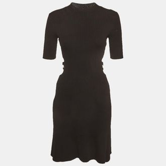 Maje Black Rib Knit Waist Cut-Out Mini Dress