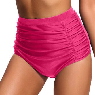 Generic Womens High Waisted Bikini Bottoms Tummy Control Swim Briefs Tummy Control Swimwear Bottoms Solid Color Swim Briefs Cross Front Ruched High Rise Bikin