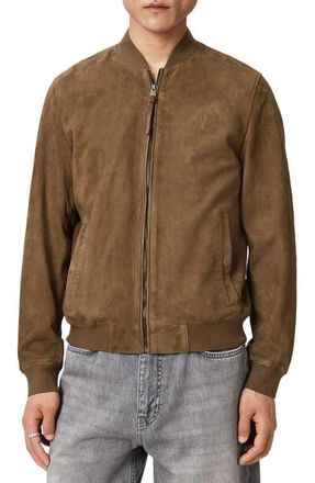 AllSaints Morten Suede Bomber Jacket in Karoo Brown at Nordstrom, Size Xx-Large